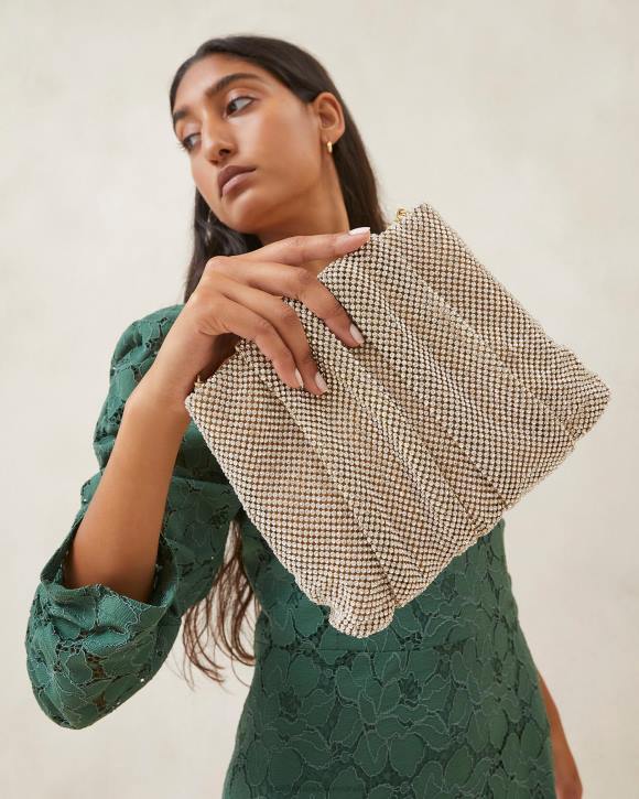 Bags Gold Loeffler Randall 044J344 Women Ember Diamante Gathered Clutch