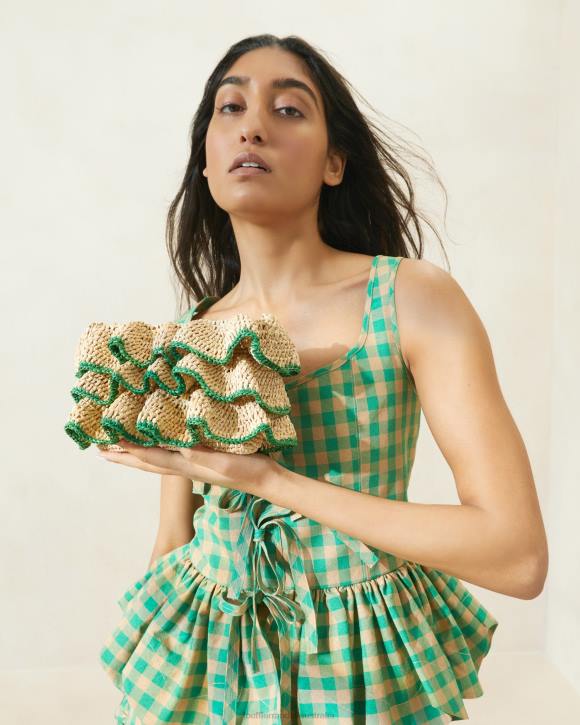 Bags Natural/Green Loeffler Randall 044J373 Women Odette Ruffle Clutch