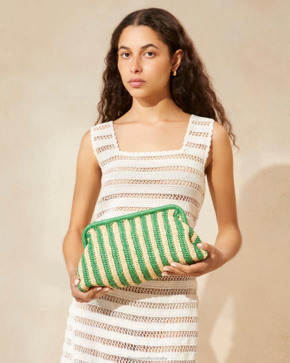 Bags Natural/Green Stripe Loeffler Randall 044J391 Women Trudie Frame Clutch