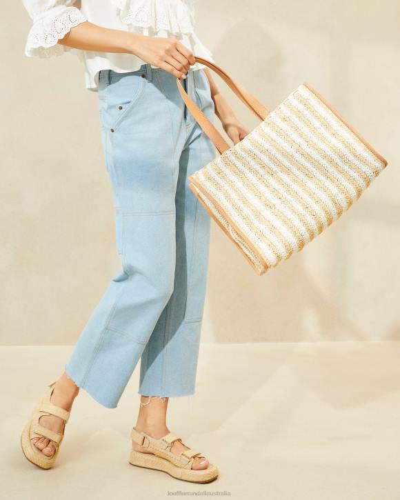 Bags White/Natural Stripe Loeffler Randall 044J323 Women Pia Natural Crocheted Tote