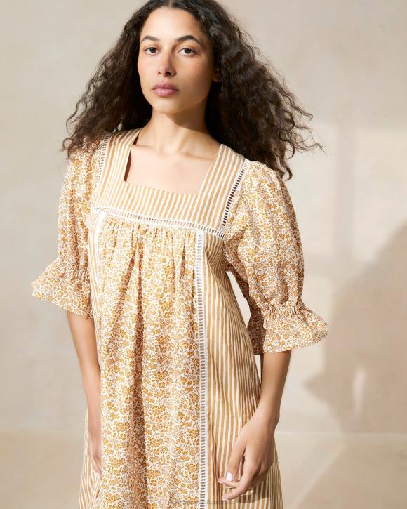 Clothes Brown Floral/Brown Stripe Loeffler Randall 044J184 Women Phillipa Maxi Dress