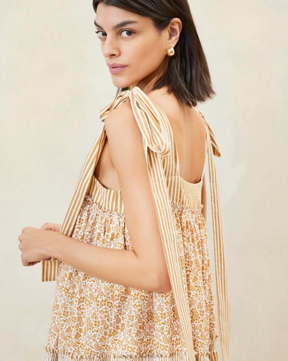 Clothes Brown Floral/Brown Stripe Loeffler Randall 044J189 Women Janie Ruffle-Hem Dress