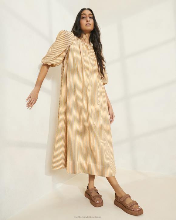 Clothes Brown Stripe Loeffler Randall 044J175 Women Mimi Stripe Oversized Puff-Sleeve Dress