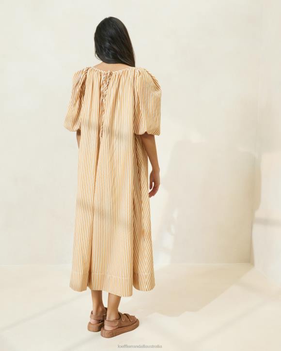 Clothes Brown Stripe Loeffler Randall 044J175 Women Mimi Stripe Oversized Puff-Sleeve Dress