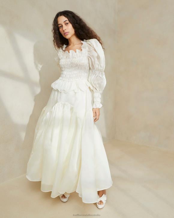 Clothes Cream Loeffler Randall 044J170 Women Suzette Smocked Organza Dress