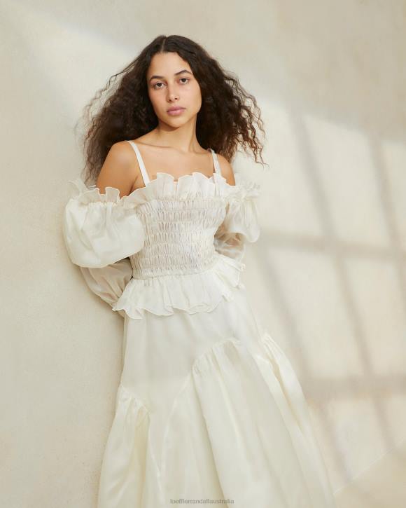 Clothes Cream Loeffler Randall 044J170 Women Suzette Smocked Organza Dress