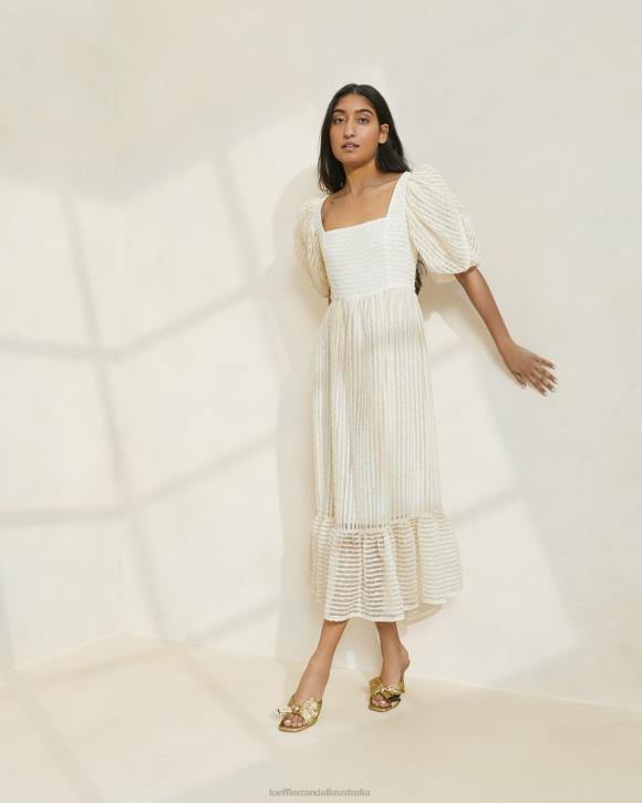 Clothes Cream Stripe Loeffler Randall 044J172 Women Addison Puff-Sleeve Dress