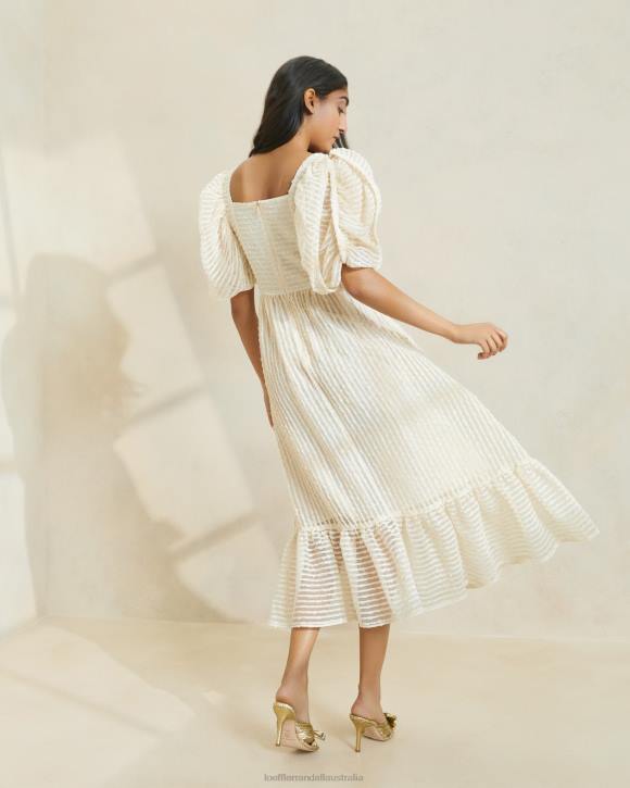 Clothes Cream Stripe Loeffler Randall 044J172 Women Addison Puff-Sleeve Dress
