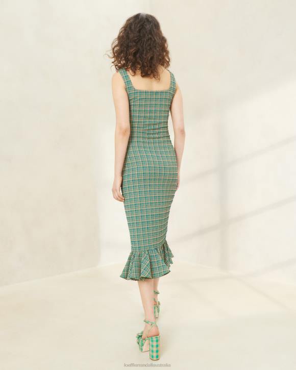 Clothes Green/Butterscotch Plaid Loeffler Randall 044J188 Women Yessica Ruffle-Hem Tank Dress