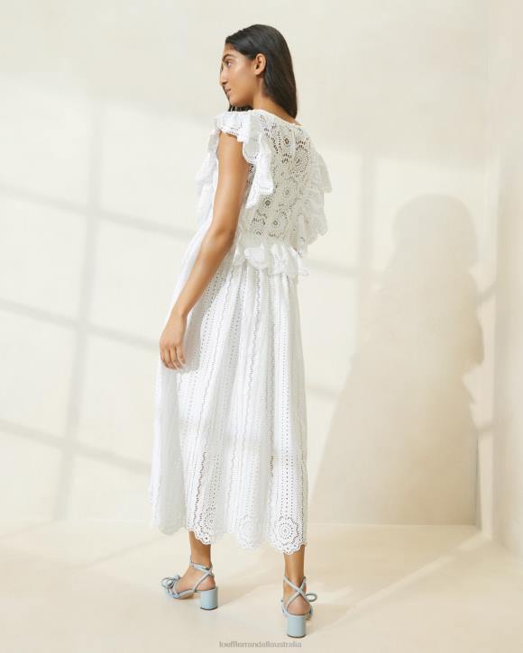 Clothes Ivory Loeffler Randall 044J173 Women Brynn Flutter-Sleeve Lace Dress