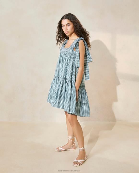 Clothes Mini Green Gingham Loeffler Randall 044J191 Women Janie Ruffle-Hem Dress