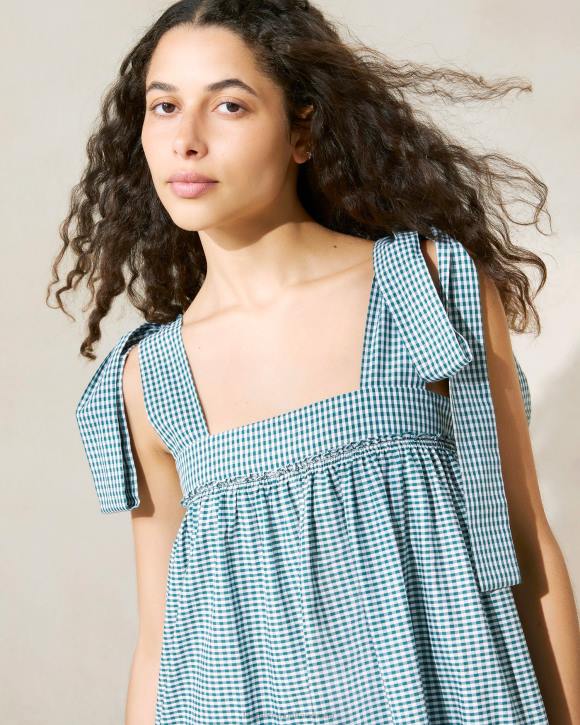 Clothes Mini Green Gingham Loeffler Randall 044J191 Women Janie Ruffle-Hem Dress