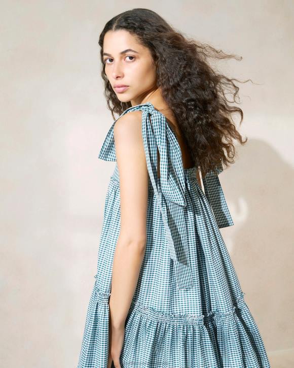 Clothes Mini Green Gingham Loeffler Randall 044J191 Women Janie Ruffle-Hem Dress