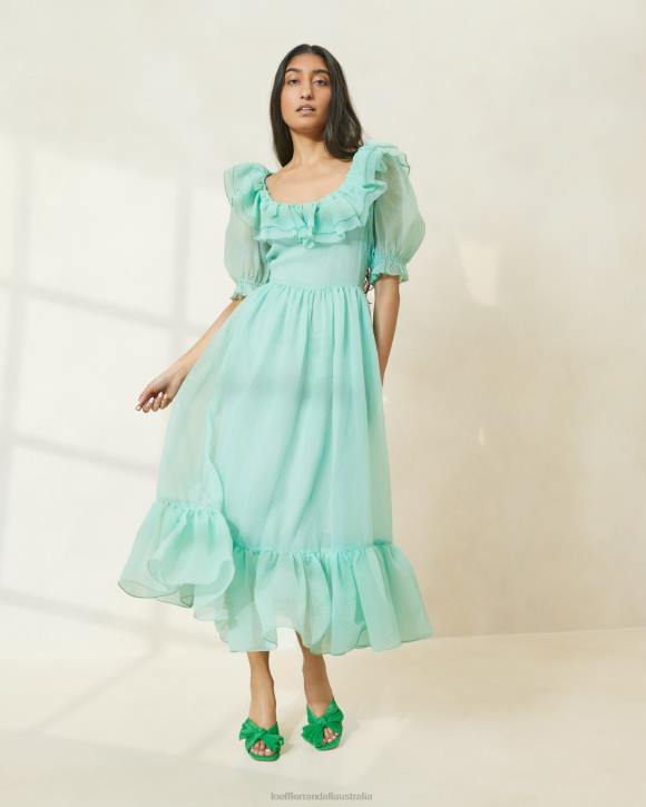 Clothes Seafoam Loeffler Randall 044J174 Women Shannon Ruffled Puff-Sleeve Dress