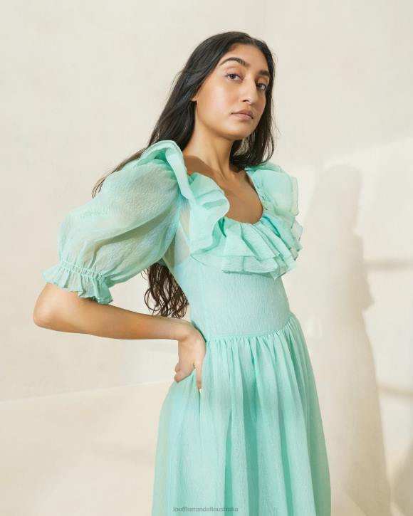 Clothes Seafoam Loeffler Randall 044J174 Women Shannon Ruffled Puff-Sleeve Dress