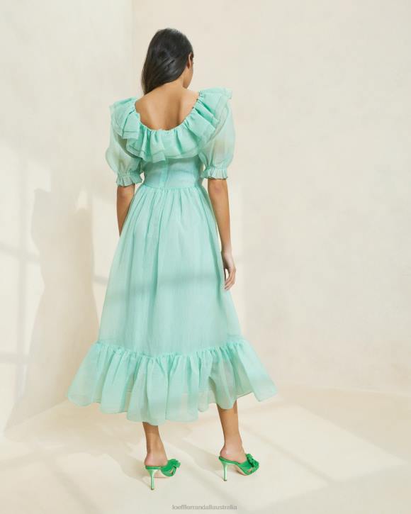 Clothes Seafoam Loeffler Randall 044J174 Women Shannon Ruffled Puff-Sleeve Dress