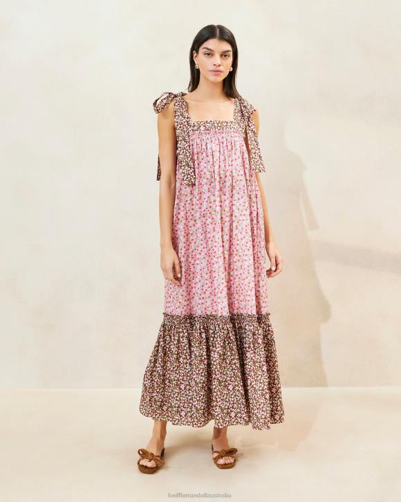 Clothes Strawberry/Brown Floral Loeffler Randall 044J186 Women Shae Ruffle-Hem Dress