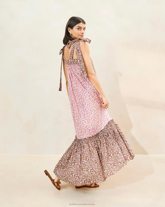 Clothes Strawberry/Brown Floral Loeffler Randall 044J186 Women Shae Ruffle-Hem Dress