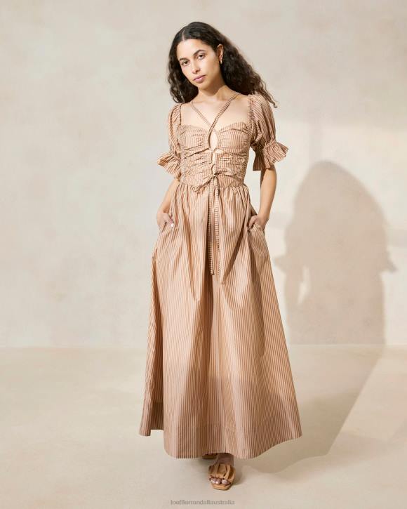 Clothes Two Tone Brown Stripe Loeffler Randall 044J190 Women Yael Gathered-Bodice Dress