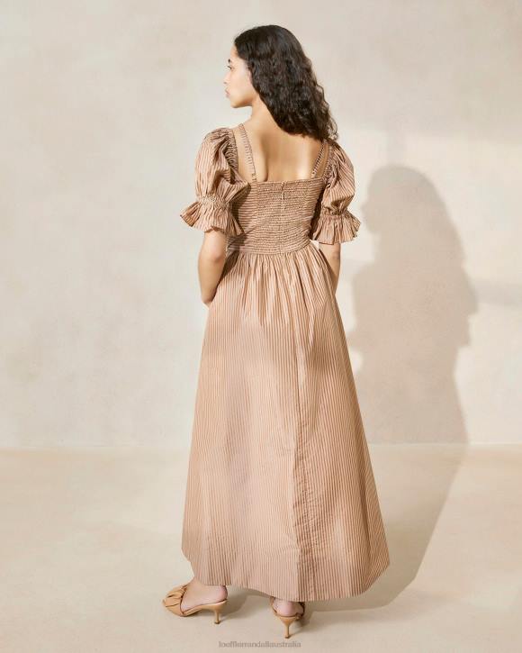 Clothes Two Tone Brown Stripe Loeffler Randall 044J190 Women Yael Gathered-Bodice Dress