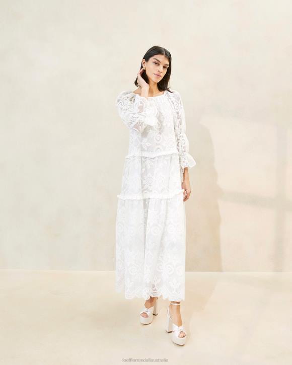 Clothes White Loeffler Randall 044J187 Women Antoinette Tiered Lace Dress