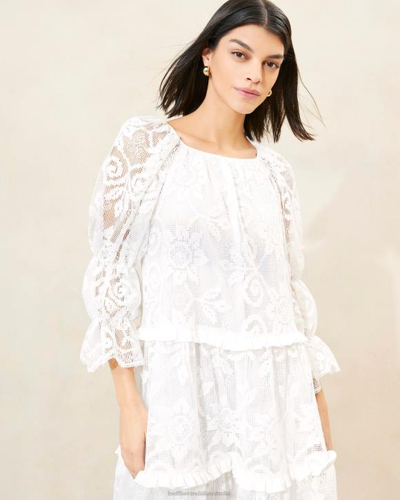 Clothes White Loeffler Randall 044J187 Women Antoinette Tiered Lace Dress