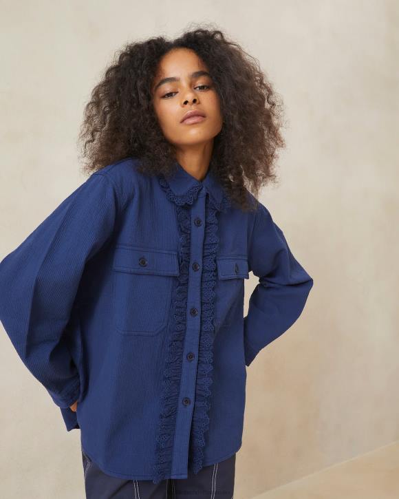 Clothes Indigo Loeffler Randall 044J261 Women Zeke Eyelet Chore Coat