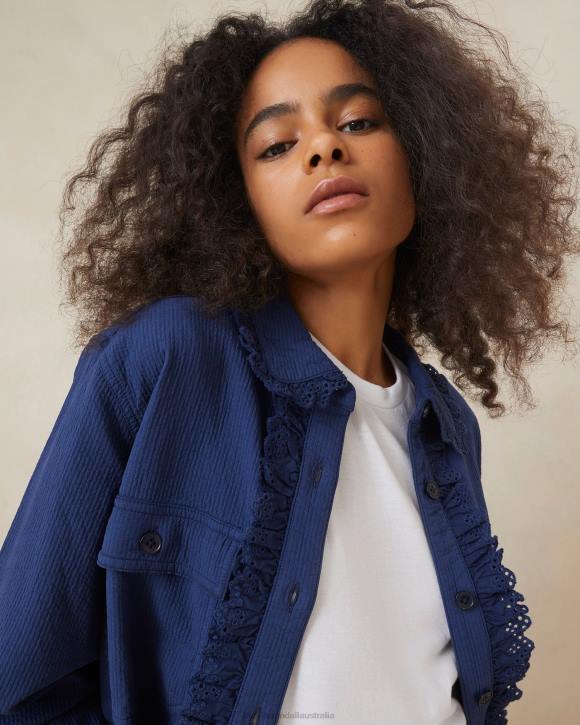 Clothes Indigo Loeffler Randall 044J261 Women Zeke Eyelet Chore Coat