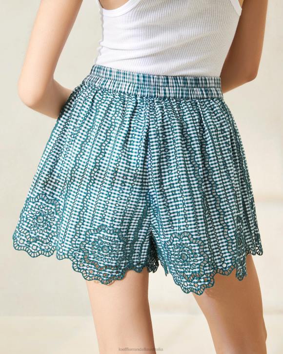 Clothes Mini Green Gingham Loeffler Randall 044J226 Women Dorian Scalloped Shorts