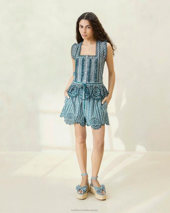 Clothes Mini Green Gingham Loeffler Randall 044J226 Women Dorian Scalloped Shorts
