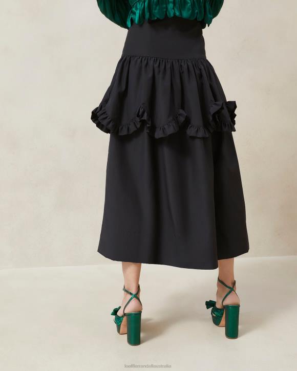 Clothes Black Loeffler Randall 044J242 Women Milo Scalloped Ruffle Skirt