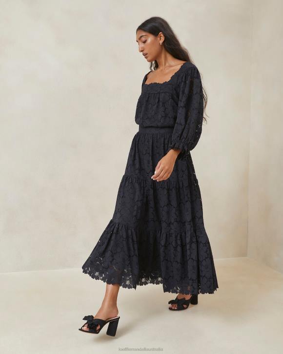 Clothes Black Loeffler Randall 044J243 Women Luna Lace Tiered Skirt