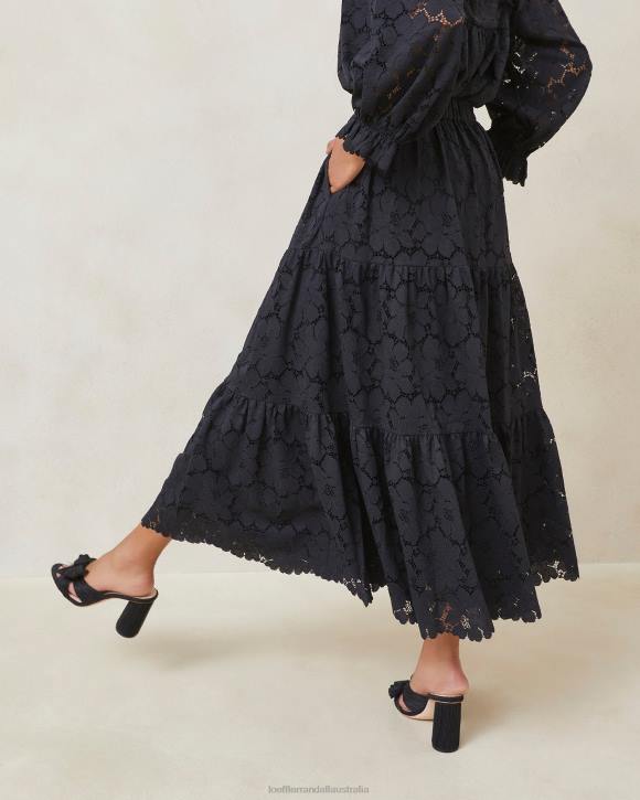Clothes Black Loeffler Randall 044J243 Women Luna Lace Tiered Skirt