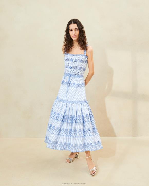 Clothes Blue/Cream Loeffler Randall 044J234 Women Shireen Stripe Broderie Skirt