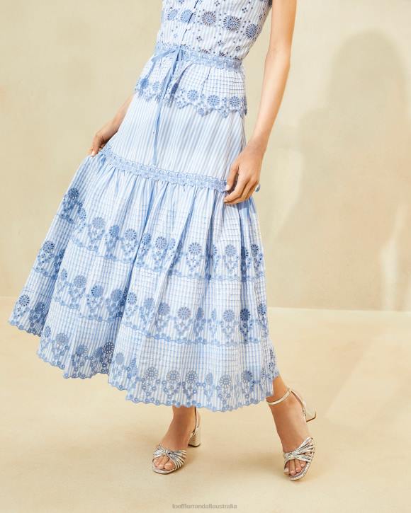 Clothes Blue/Cream Loeffler Randall 044J234 Women Shireen Stripe Broderie Skirt