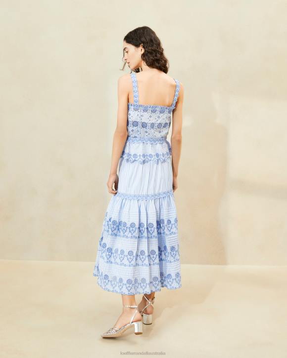 Clothes Blue/Cream Loeffler Randall 044J234 Women Shireen Stripe Broderie Skirt