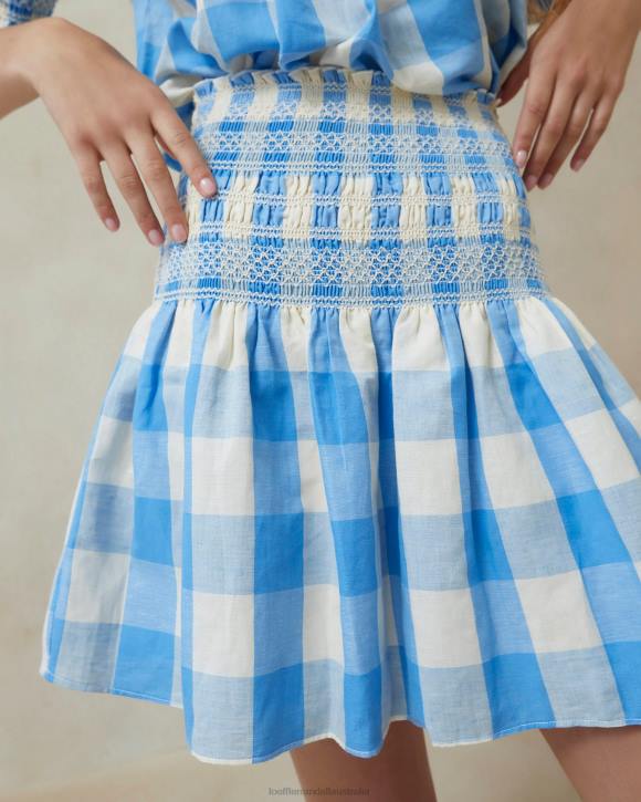 Clothes Blue Gingham Loeffler Randall 044J220 Women Gilles Smocked Skirt