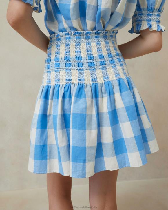 Clothes Blue Gingham Loeffler Randall 044J220 Women Gilles Smocked Skirt