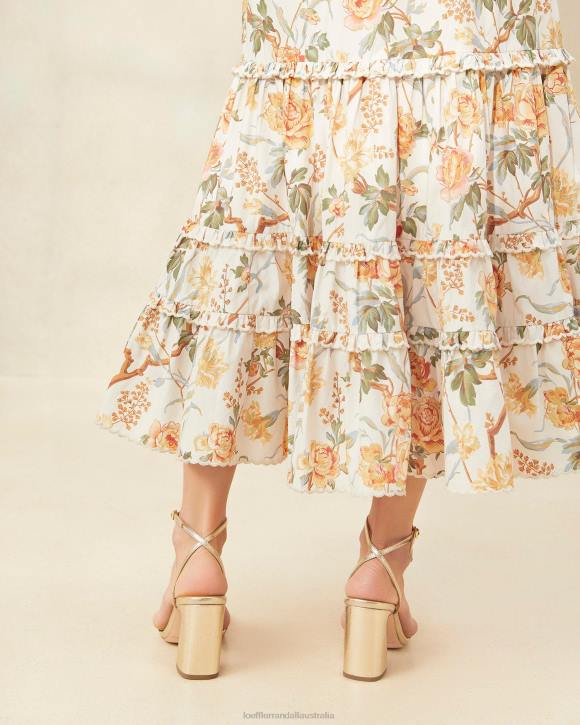 Clothes Cream Botanical Floral Loeffler Randall 044J224 Women Ellie Scalloped Midi Skirt