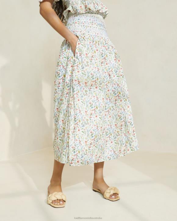 Clothes Cream/Clover/Poppy Multi Floral Loeffler Randall 044J218 Women Theodora Cinched-Waist Midi Skirt