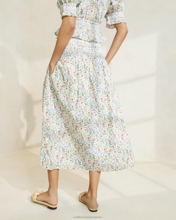 Clothes Cream/Clover/Poppy Multi Floral Loeffler Randall 044J218 Women Theodora Cinched-Waist Midi Skirt