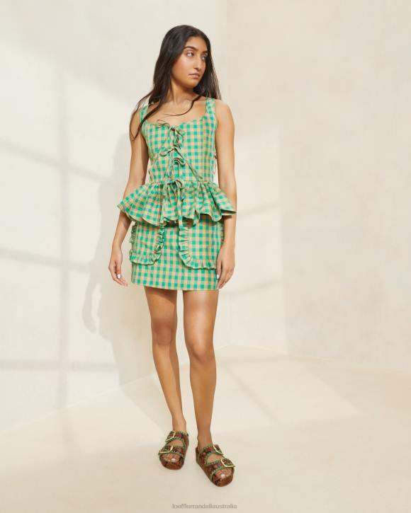 Clothes Green/Butterscotch Gingham Loeffler Randall 044J222 Women Eura Ruffle Pocket Skirt