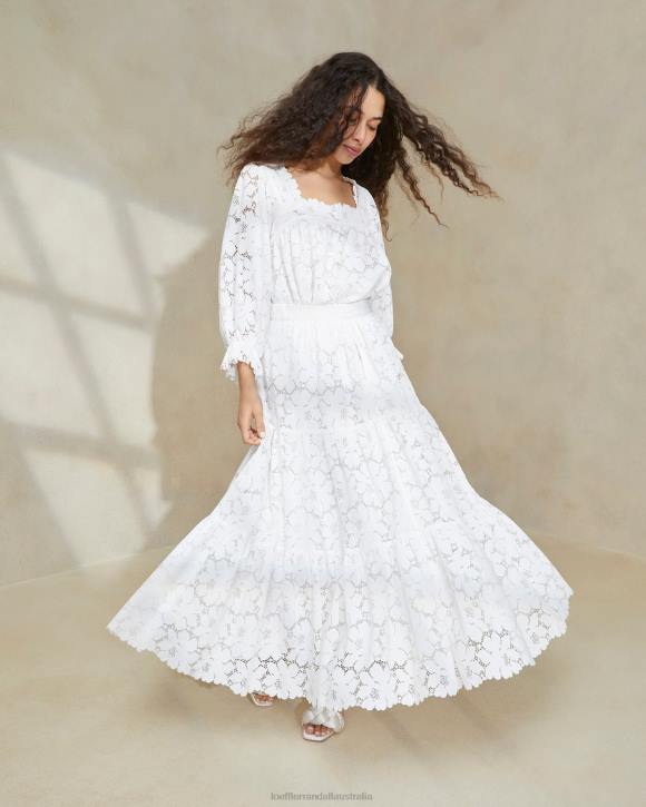Clothes Ivory Loeffler Randall 044J217 Women Luna Cream Lace Tiered Skirt