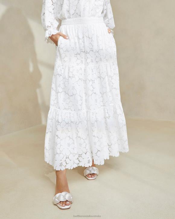 Clothes Ivory Loeffler Randall 044J217 Women Luna Cream Lace Tiered Skirt