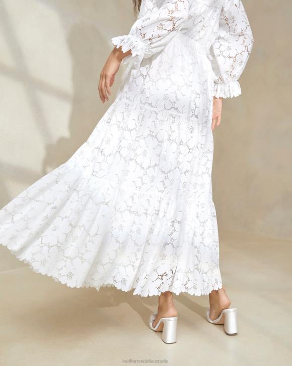 Clothes Ivory Loeffler Randall 044J217 Women Luna Cream Lace Tiered Skirt