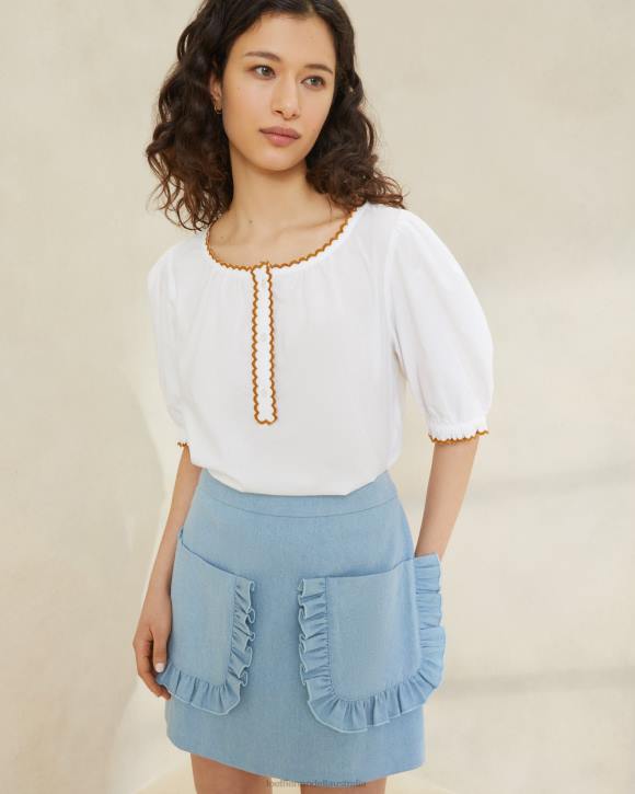 Clothes Light Denim Loeffler Randall 044J229 Women Eura Ruffle Pocket Skirt