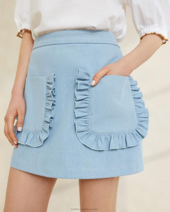 Clothes Light Denim Loeffler Randall 044J229 Women Eura Ruffle Pocket Skirt