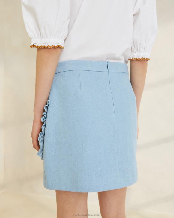 Clothes Light Denim Loeffler Randall 044J229 Women Eura Ruffle Pocket Skirt
