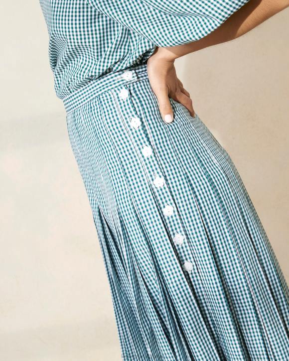 Clothes Mini Green Gingham Loeffler Randall 044J223 Women Emlyn Pleated Skirt