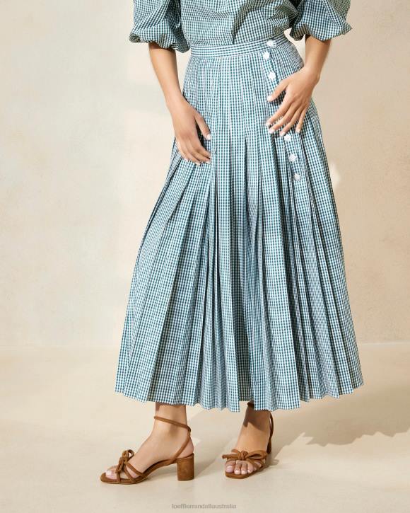 Clothes Mini Green Gingham Loeffler Randall 044J223 Women Emlyn Pleated Skirt